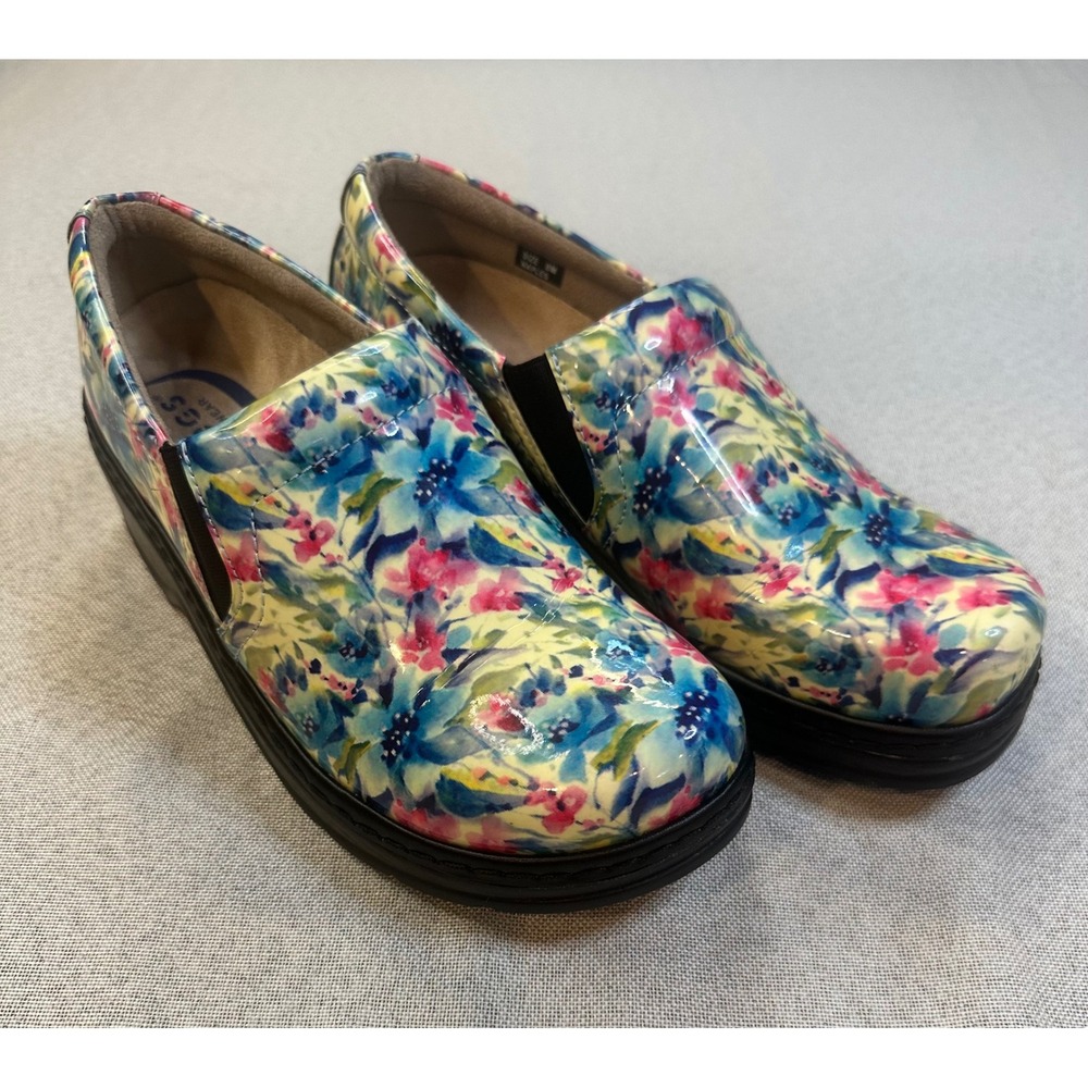 Klogs Naples Clogs Women 8M Multi Floral Patent Leather Slip On Nursing Shoes